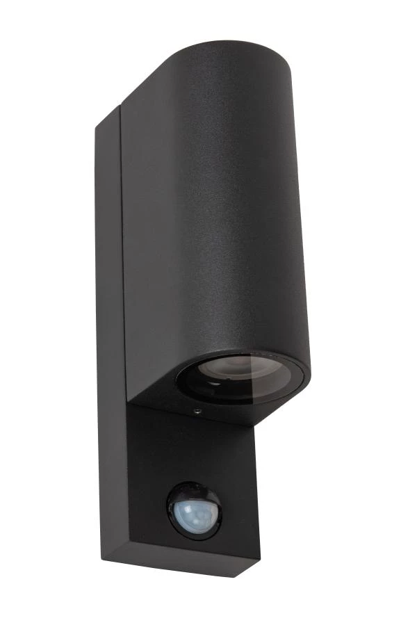 Lucide ZARO IR - Wandspot / Wandlamp Binnen/Buiten - 2xGU10 - IP65 - Beweging & dag/nacht sensor (uitschakelbaar) - Zwart - uitgezet